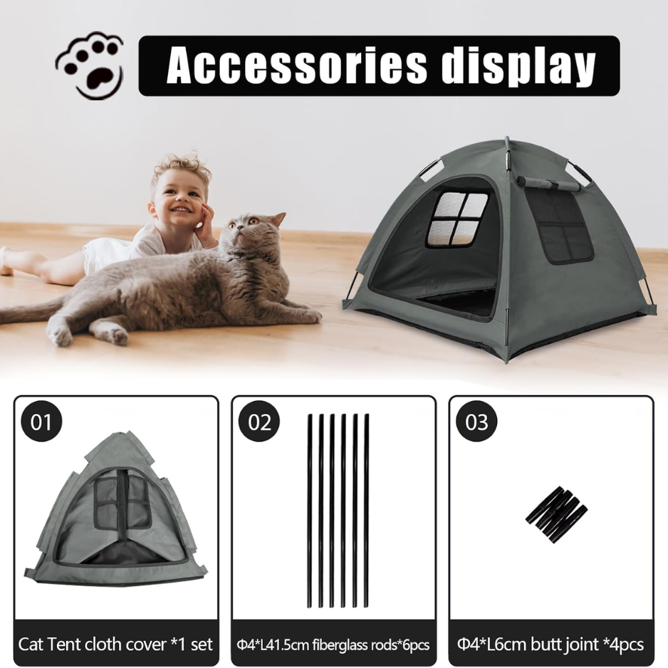 Open Pet Tent For Cats Dogs, Calming Hideaway Soothing Den, Ventilated Mesh, Ripstop Oxford, Tip-proof. No Tools, Washable — image 2
