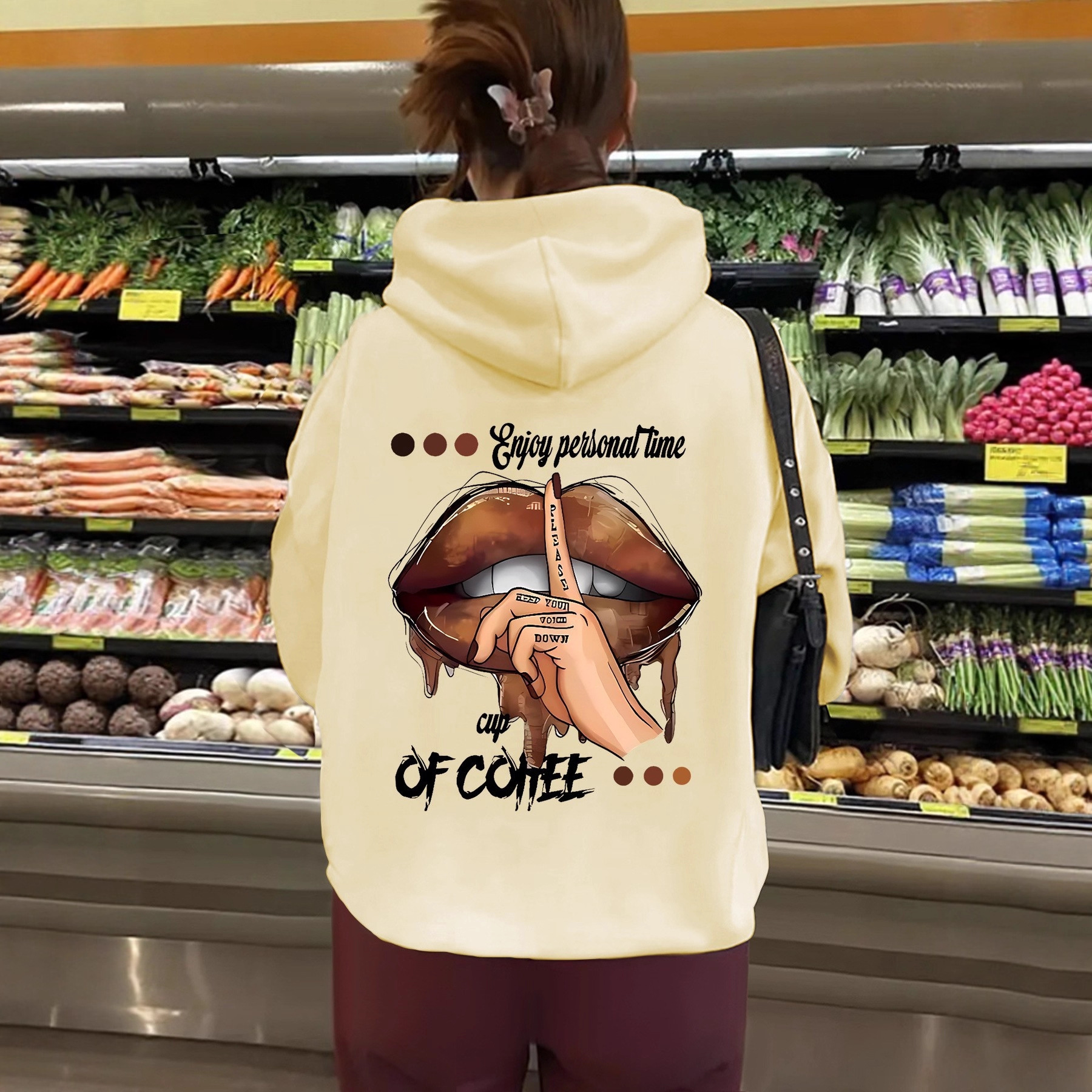 Women's Hooded Long Sleeve Fleece Sweatshirt with Kangaroo Pocket and Print Design — image 6