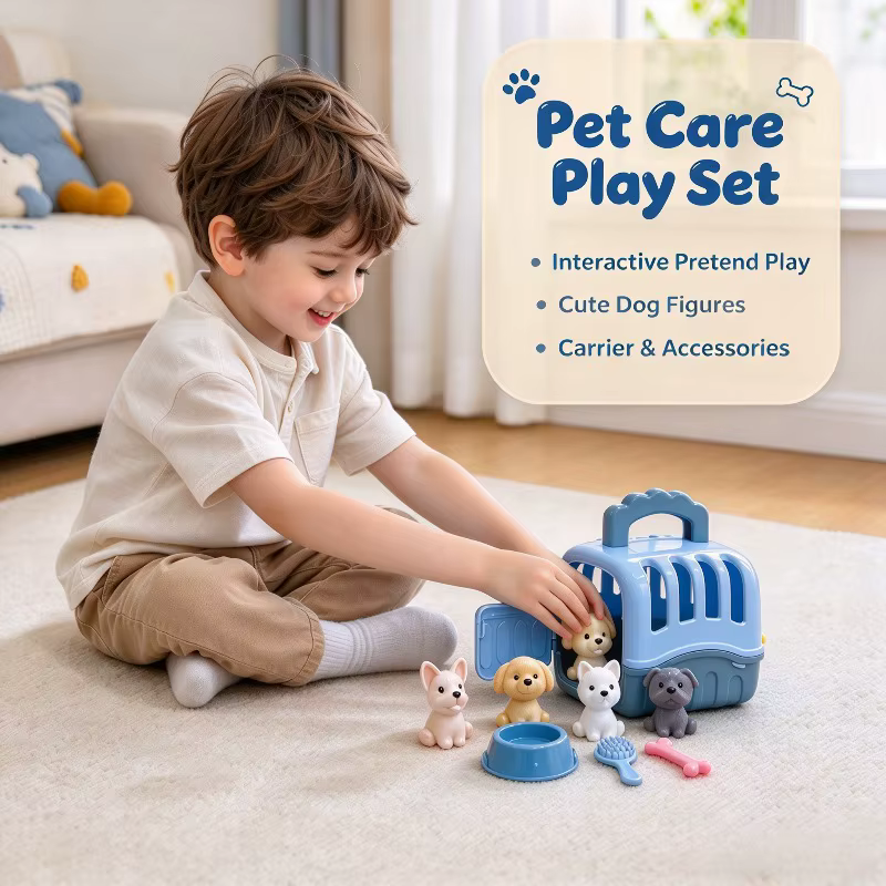 Kids Pet Care Toy Set, Dog House & Train with Doll Furniture, Cute Animal Figures, Pretend Play Educational Toys for Toddlers Gift — image 1