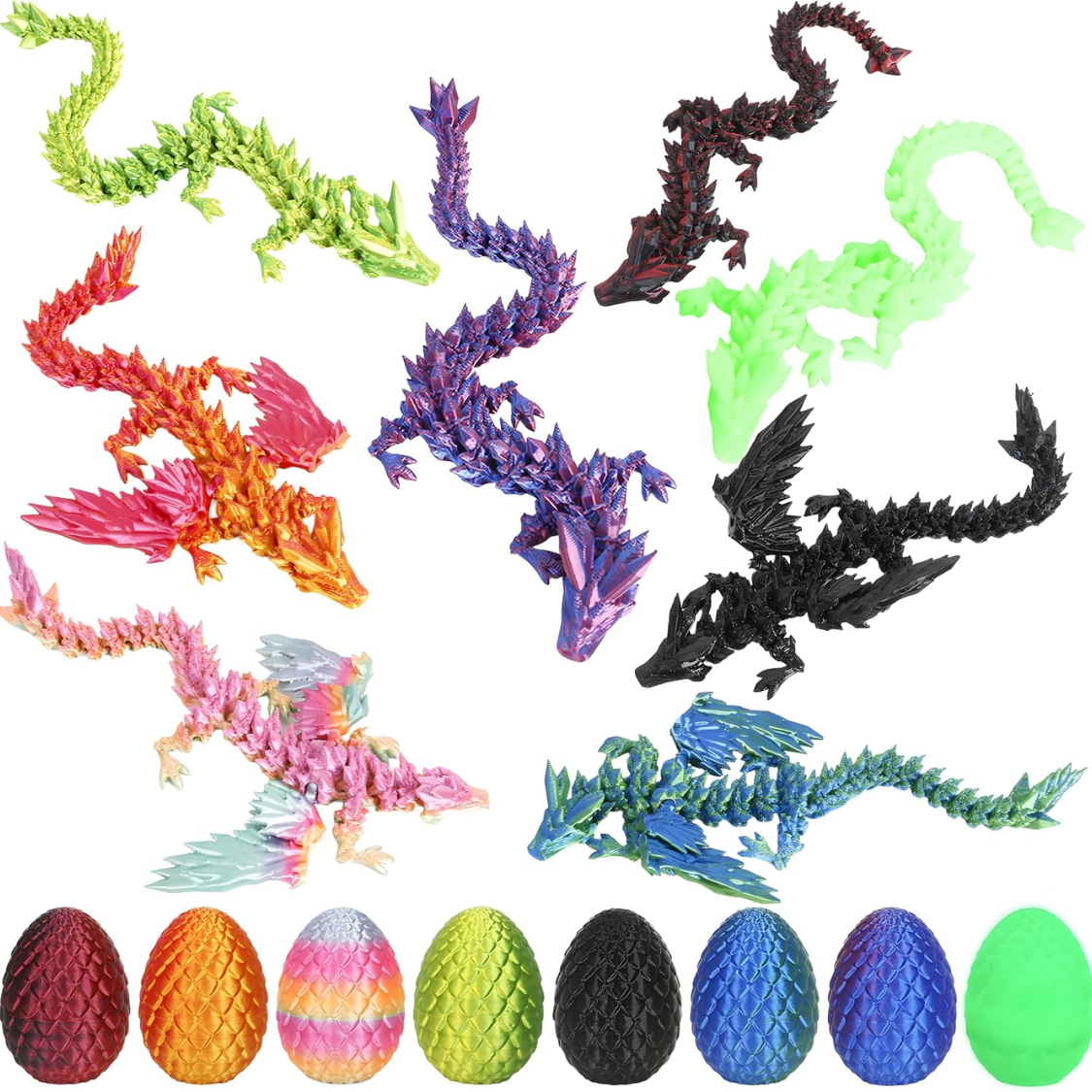 8 Pack 3D Printed Easter Dragon Eggs With Articulated Dragon Inside Mini Crystal Dragon Fidget Toys Mystery Mythical Animal Surprise Toys — image 1