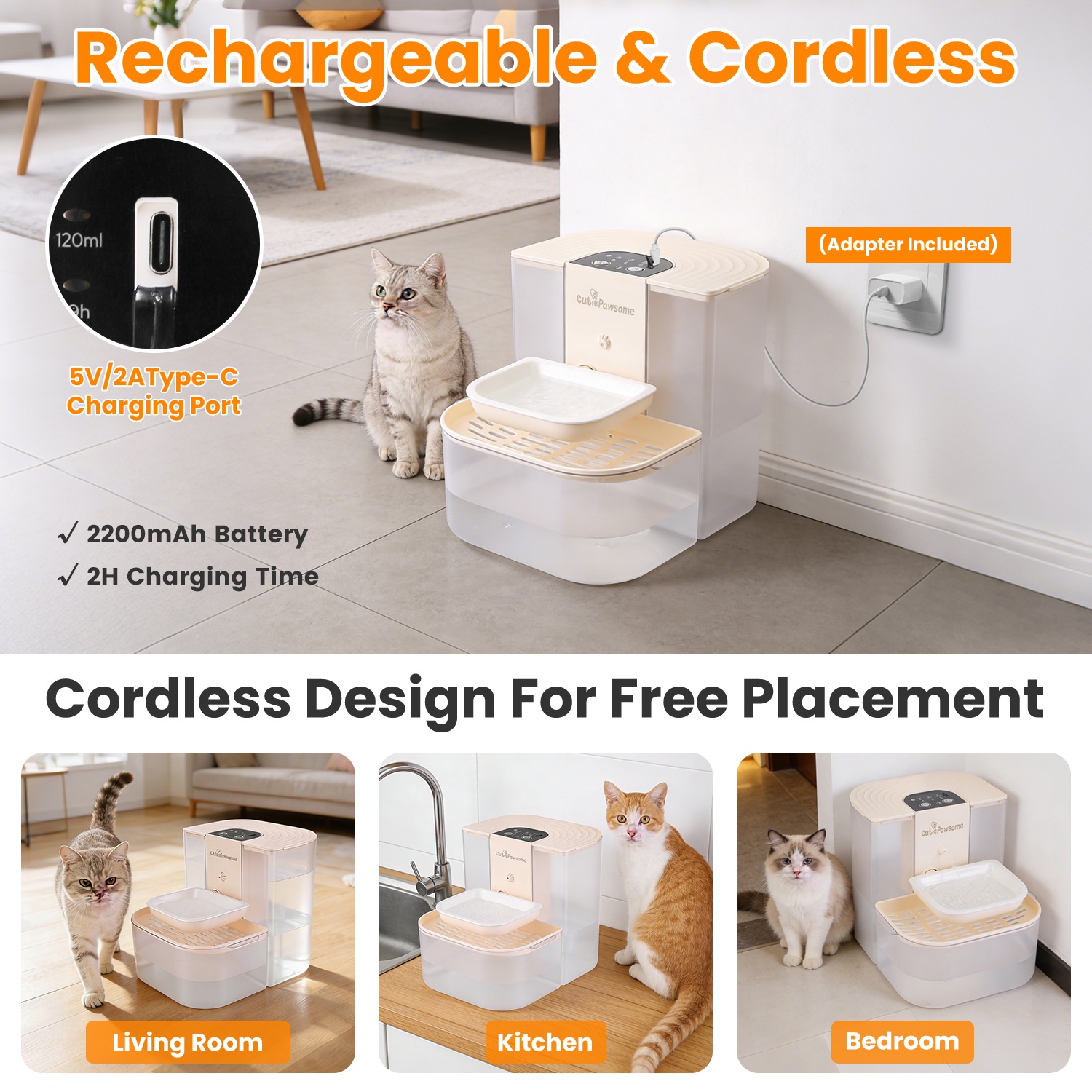 Fuente de Agua Inteligente para Mascotas Dispensador Automático de Agua para Gatos 4.5L Fuente de Agua para Perros Recargable e Inalámbrica con Autorrelleno, 3 Volúmenes Ajustables, 3 Intervalos de Tiempo, Control Remoto y Cepillo de Limpieza — imagen 5