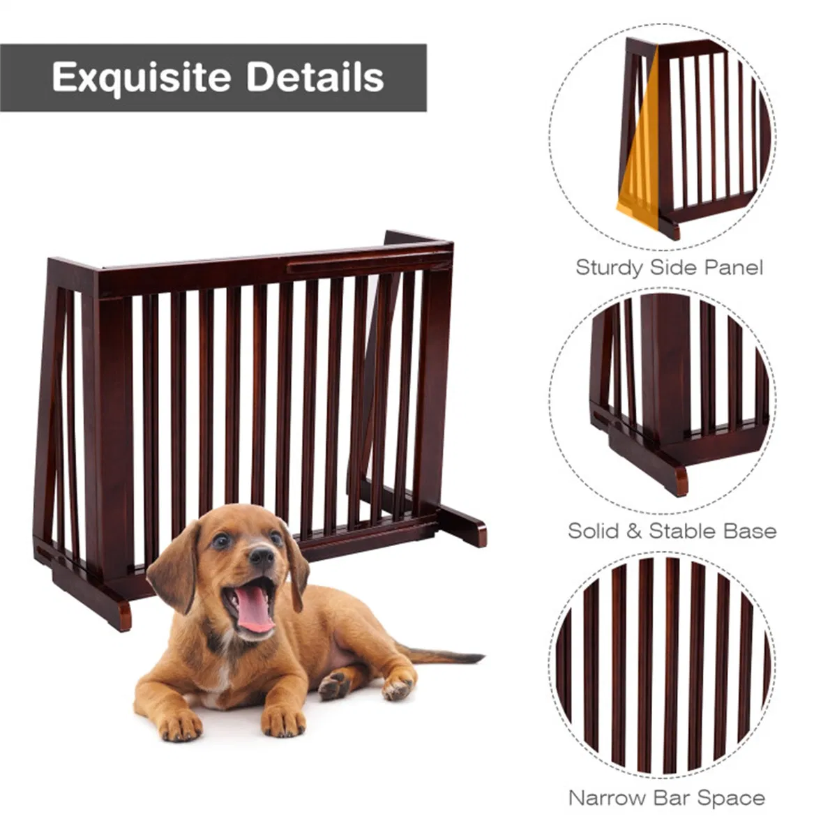Wooden Pet Gate 3 Panels, Freestanding Length Adjustable — image 3