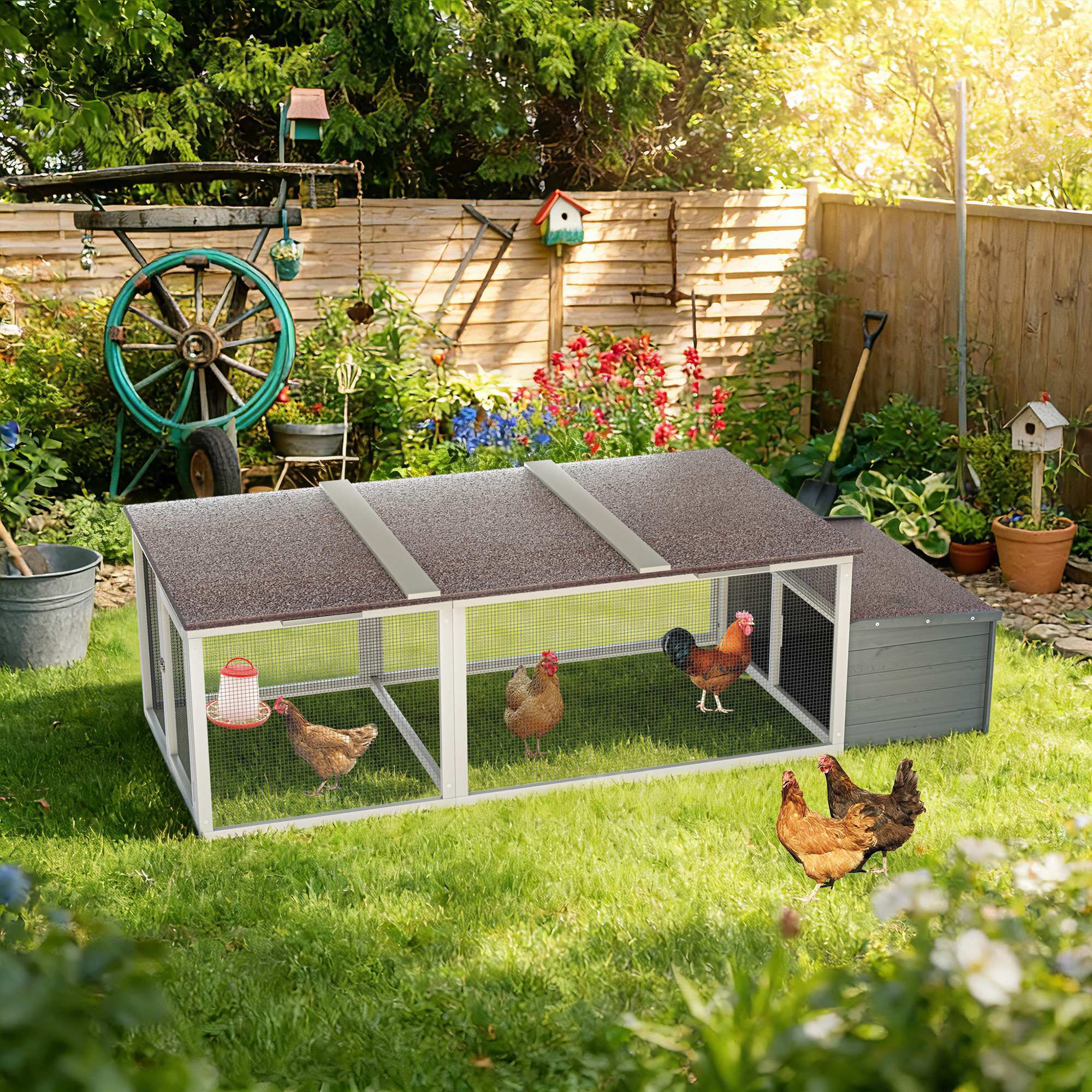 Casa para Pollos Grande con Corral, 20.93 m² Caja de Pájaros al Aire Libre, Techo Impermeable y Madera Resistente con Box de Incubación y Cerradura Segura para Uso en Patio — imagen 5