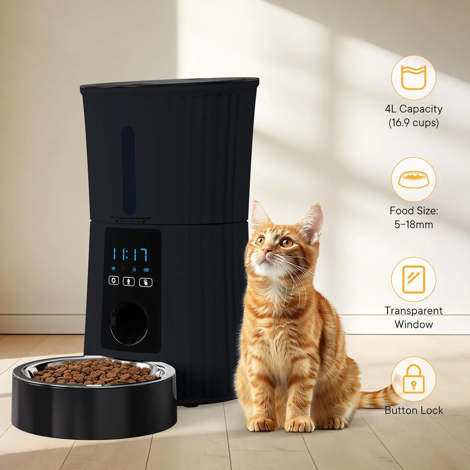 Intelligent feeder, equipped with WiFi application control function, a 4-liter capacity intelligent pet food dispenser specifically for cats and dog — image 5