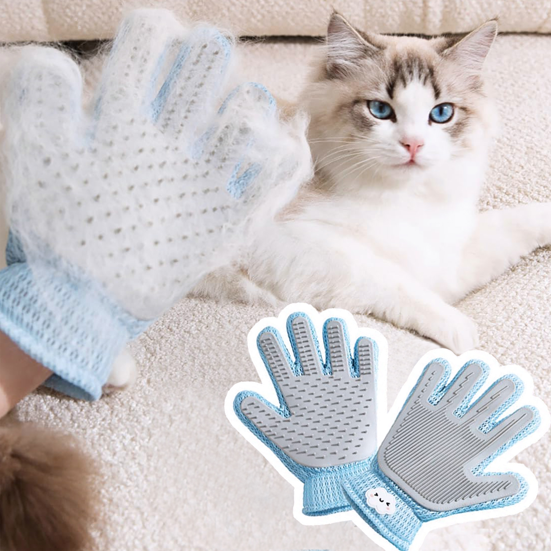 Guante de Aseo para Mascotas 2 en 1 de Doble Cara, Manopla Cepillo de Masaje Antipelusa para Gatos y Perros, Elimina Pelo Suelto en Mascotas y Muebles, Fácil de Limpiar — imagen 2