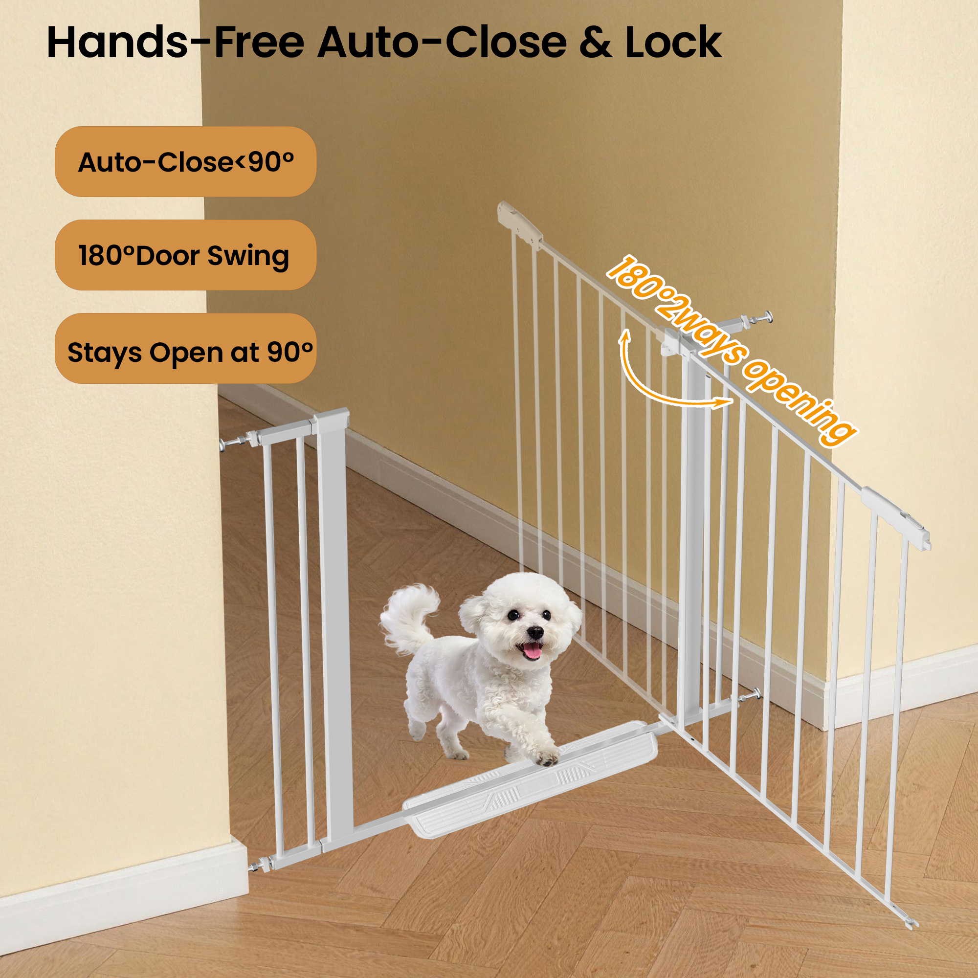 Reja para Mascotas de 29"-40.5" para Escaleras, 30" de Alto, Reja de Seguridad de Cierre Automático para Perros, Montaje a Presión, Fácil de Cruzar, Ideal para Puertas, Reja Resistente para Escaleras, 30" de Alto, Blanca — imagen 4