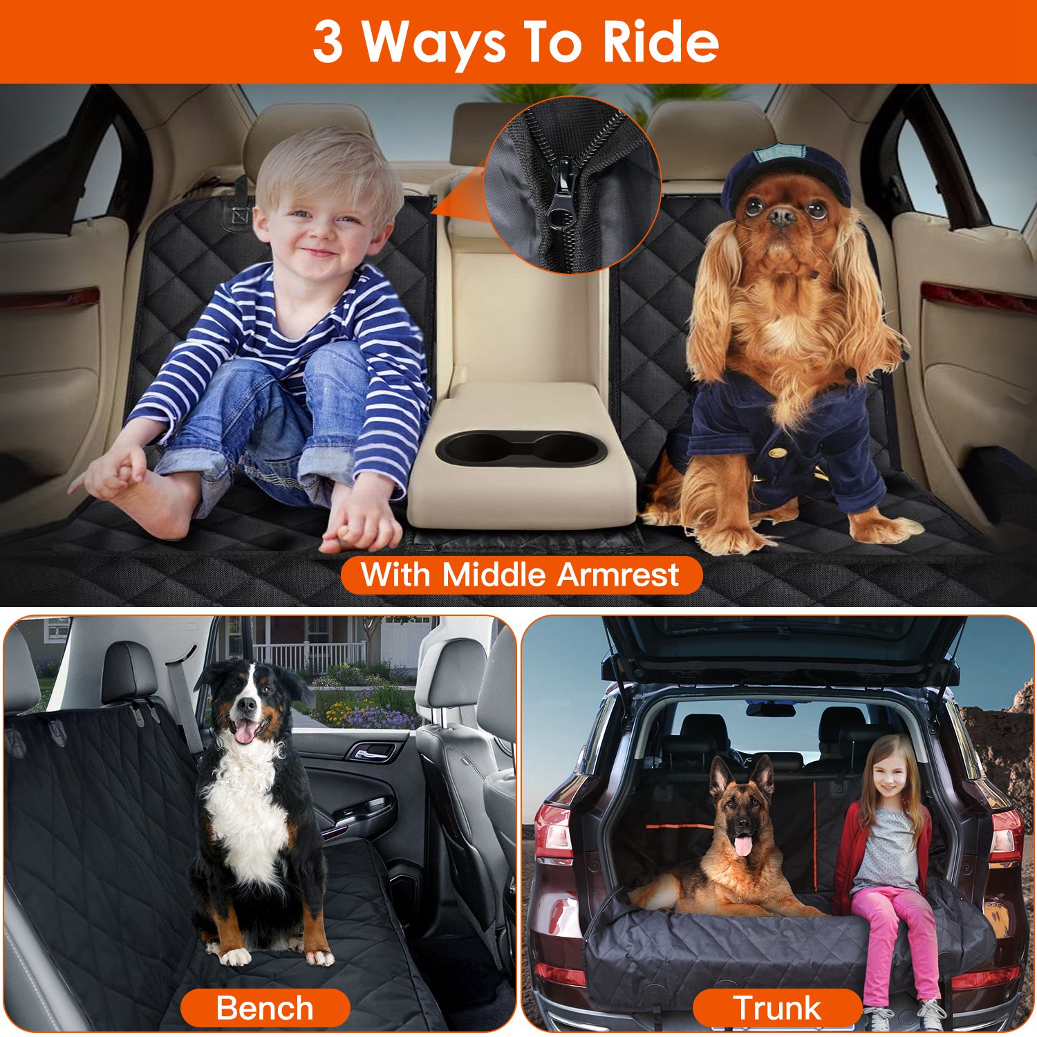 Funda de Asiento Trasero para Perro Impermeable y Resistente a Rasguños, Protector Trasero para Mascotas, con Cinturón de Seguridad para Perro, para Auto Camioneta SUV — imagen 3