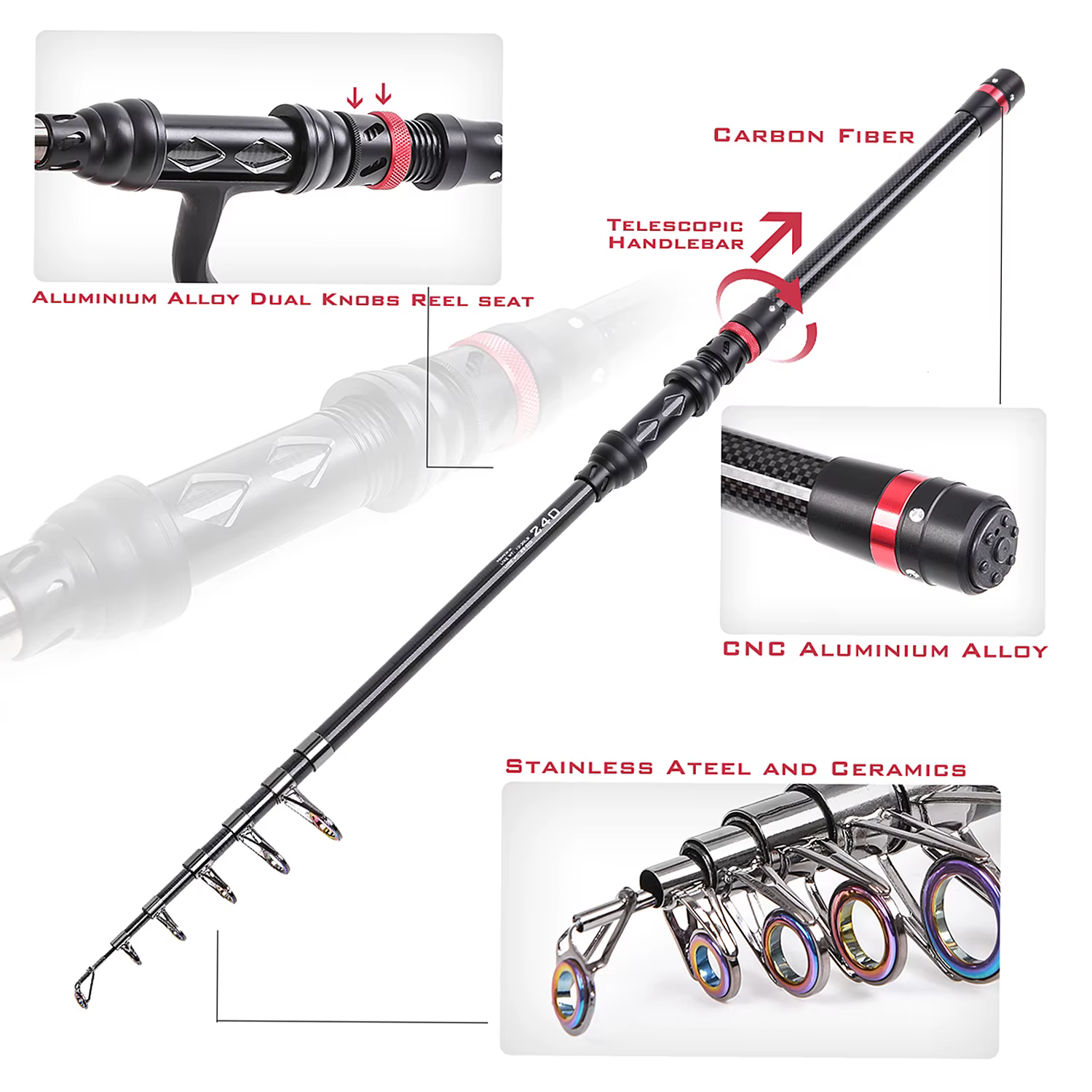 Combo de Pescar con Varillas de Fibra de Carbon y Reel de Cepillo con Bolsa Portátil para Lures, Ganchos y Suizantes Completo — imagen 5