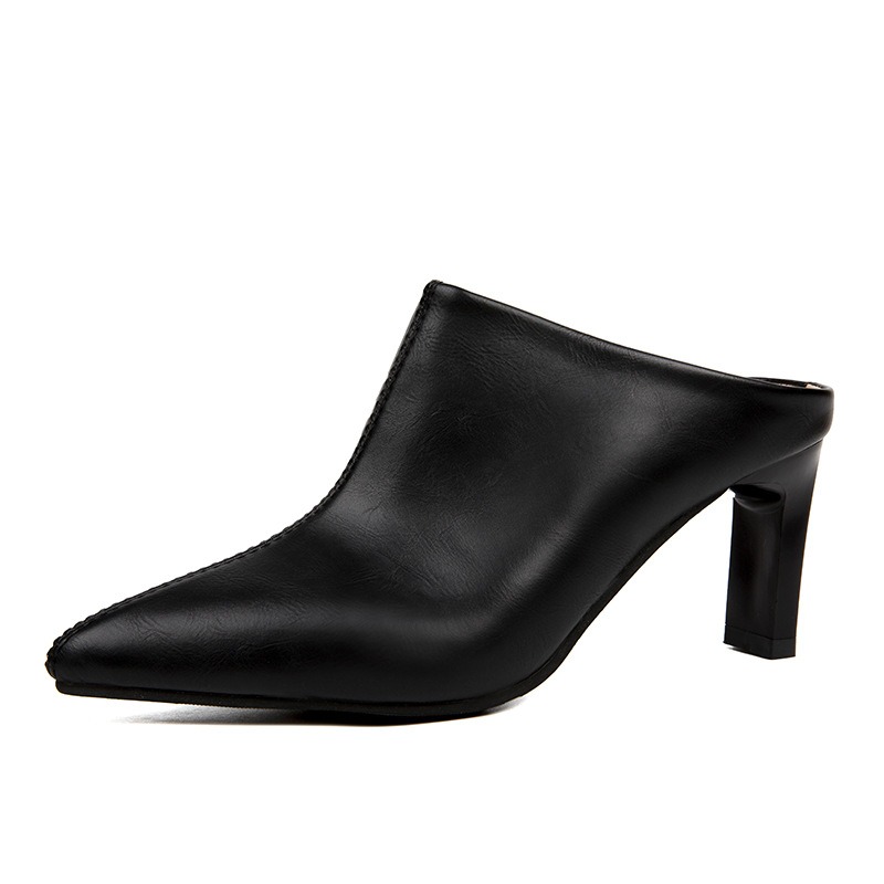 Retro stiletto pointed toe mules for women summer outer wear half slippers — image 3