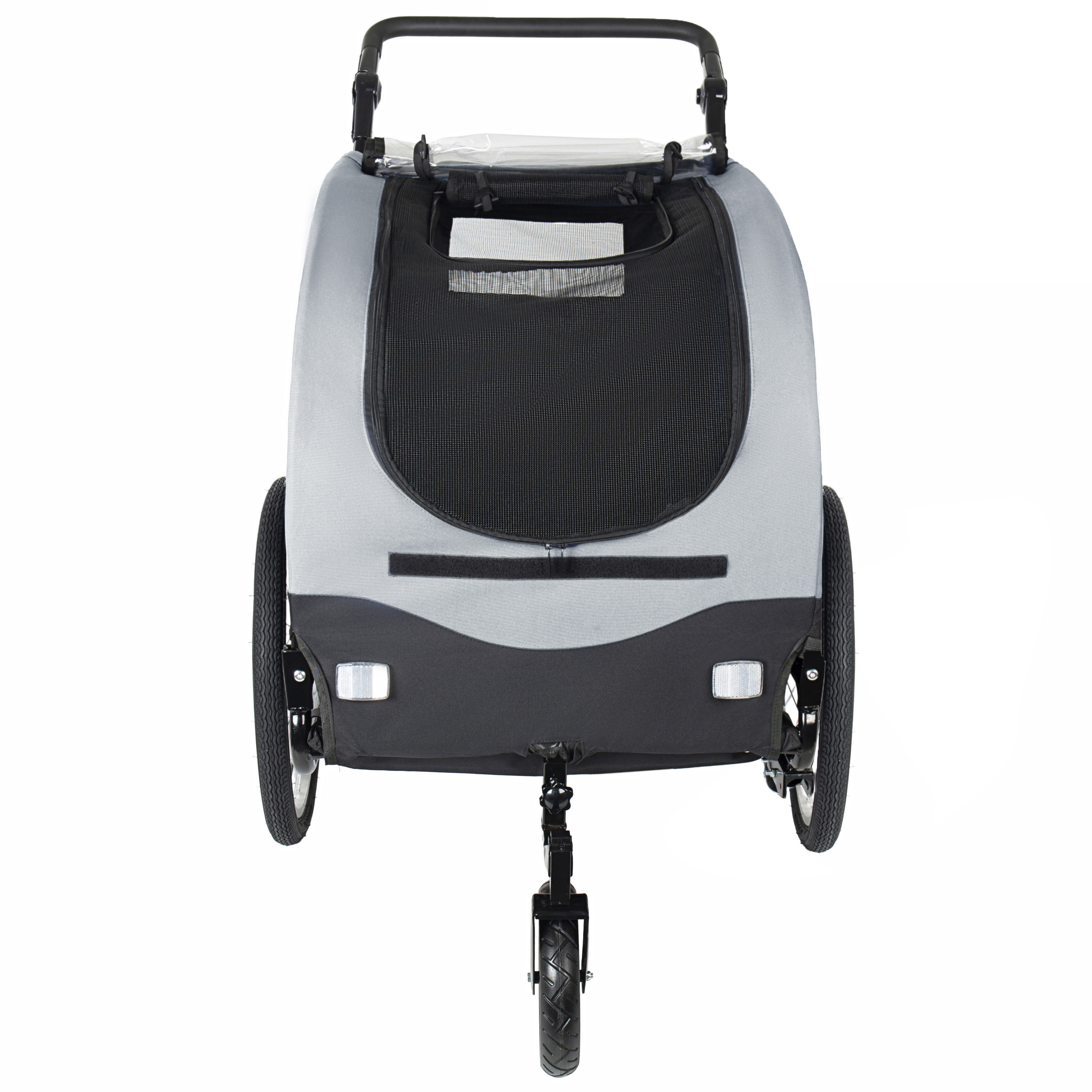 2-in-1 Bike Trailer & Pet Stroller For Dogs Up To 110lbs-Foldable Pet Carrier Cart With Front Caster & 20 Quick Release Air-Filled Wheels, Breathable Mesh And PVC Rain Cover, Gray — imagen 3