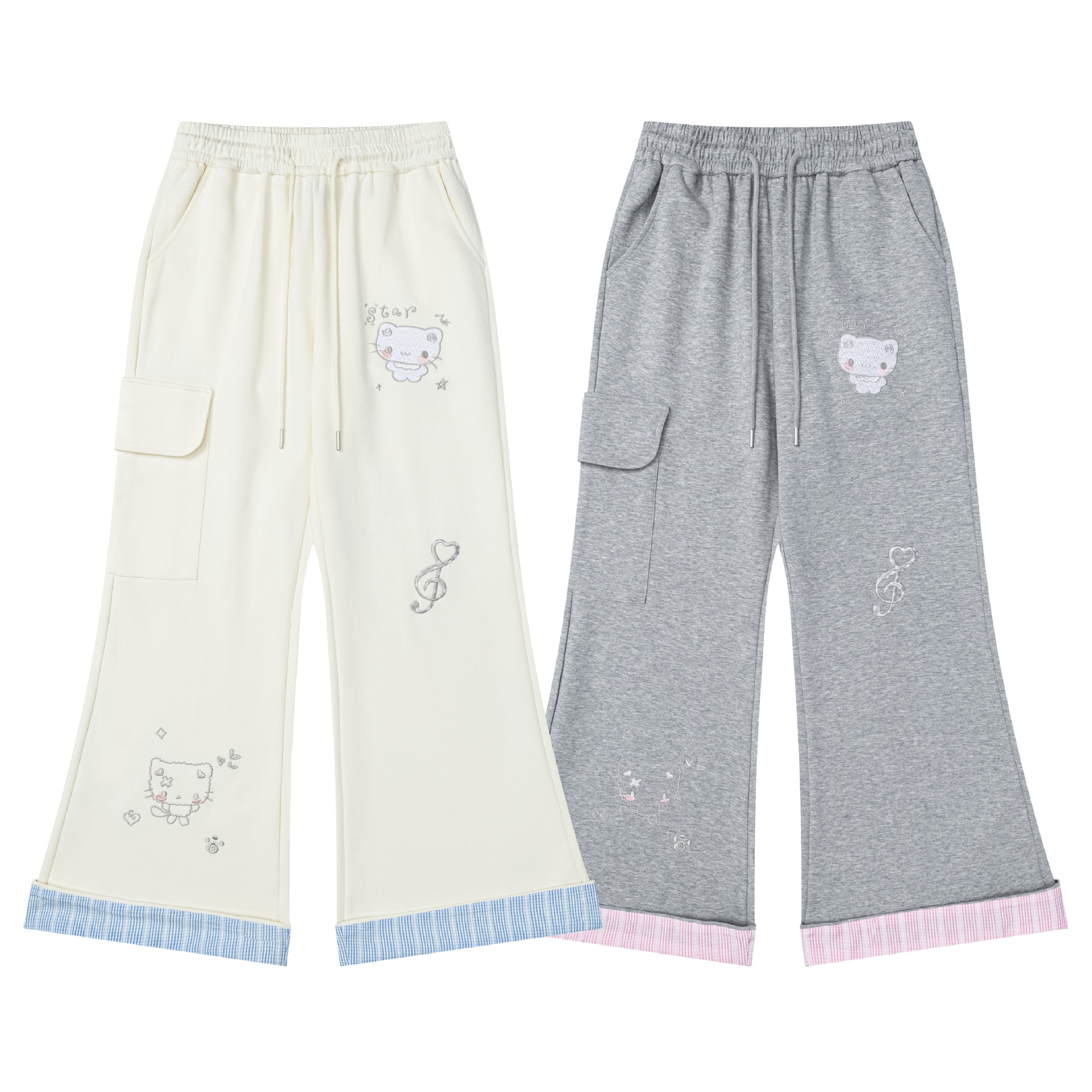 Pantalones de Corte Amplio con Forro de Gato en Brocado para Mujer con Cinturón Elástico y Justo — imagen 5
