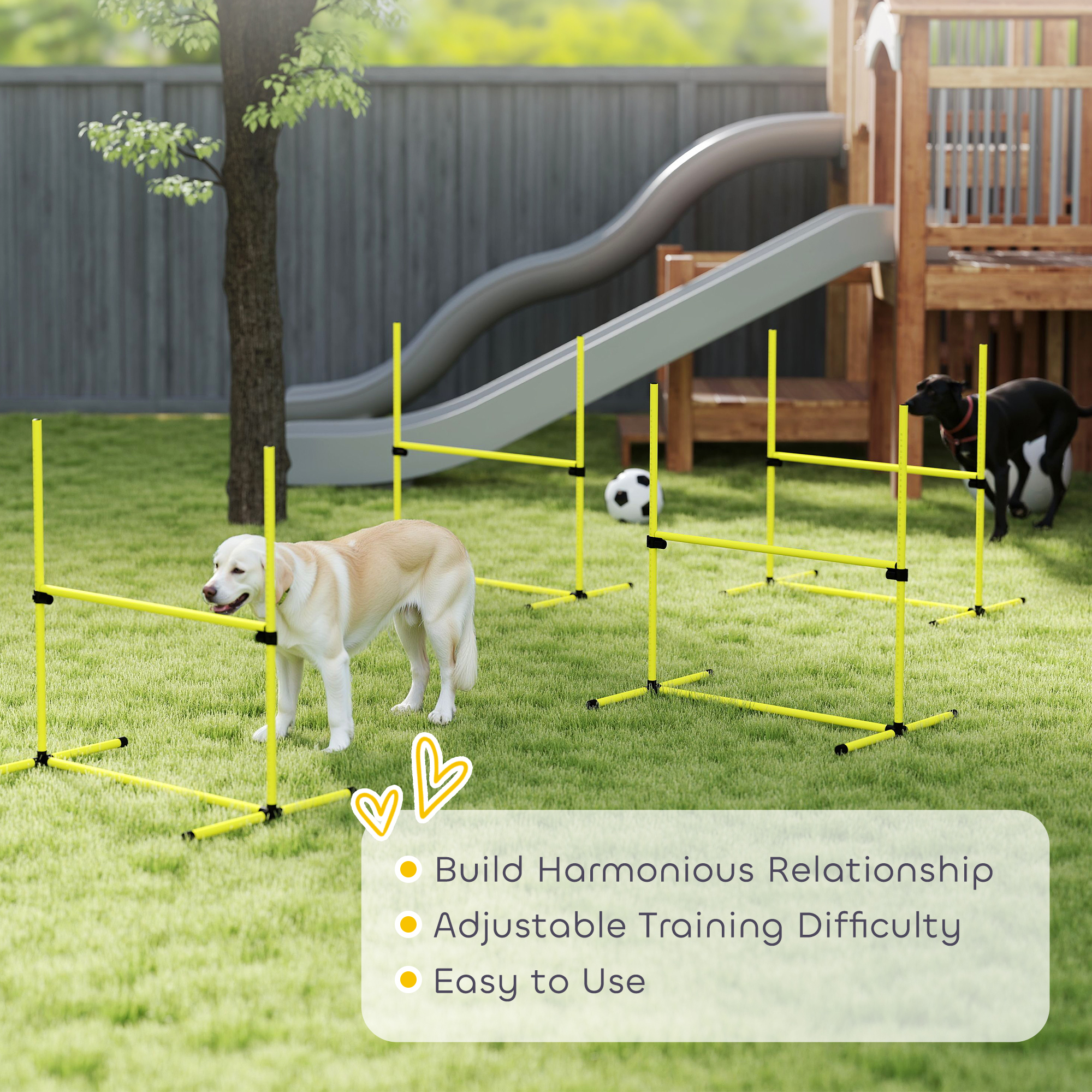 Set de Agilidad para Perros de 4 Piezas con Barras de Salto de Altura Ajustable, Bolsa de Transporte, Barra Superior Desmontable, Amarillo — imagen 6