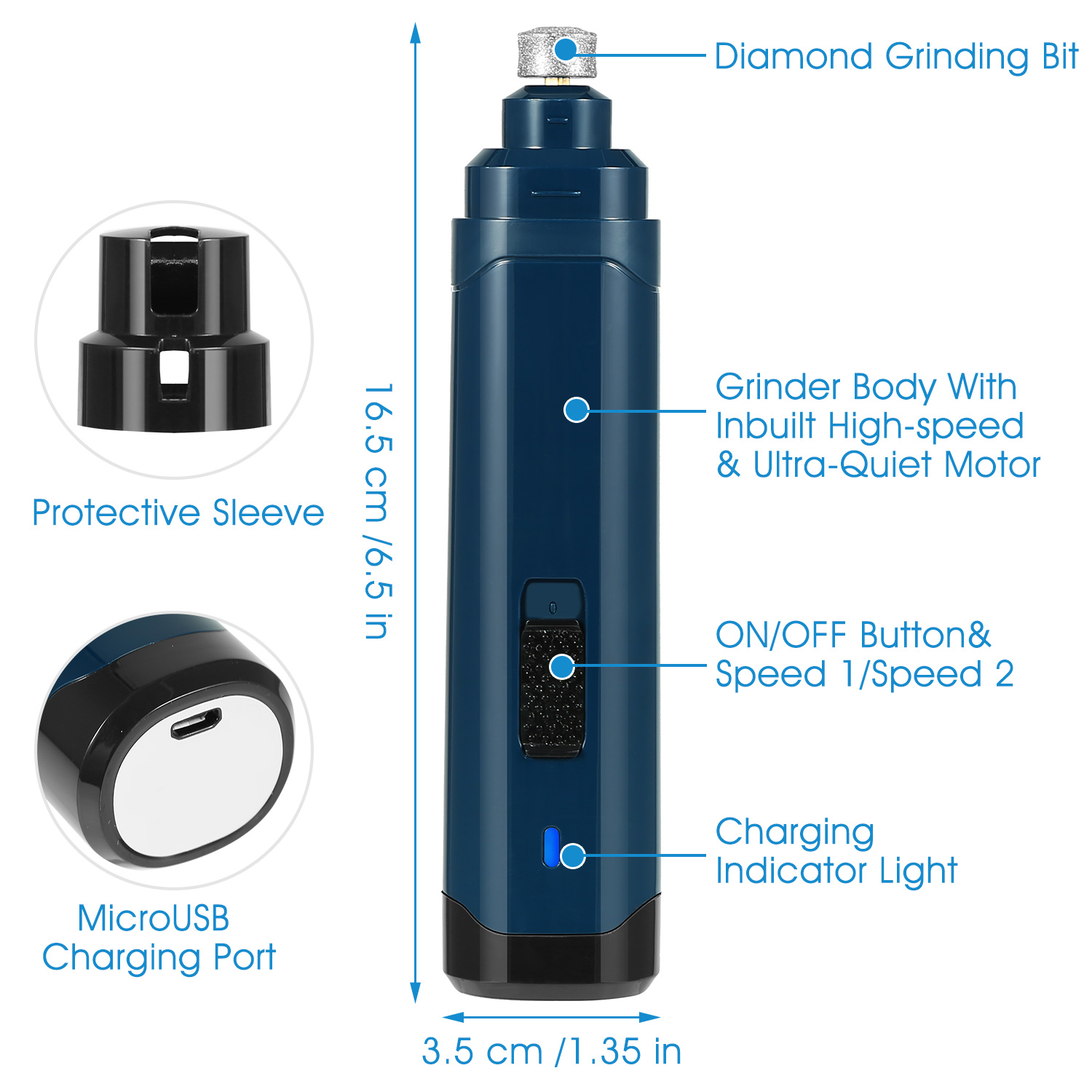 Afilador de Uñas Caninas 2 Velocidades Silencioso Recargable USB Triturador de Uñas para Mascotas Corte Preciso y Suave para Perros Pequeños, Medianos y Grandes y Gatos — imagen 5