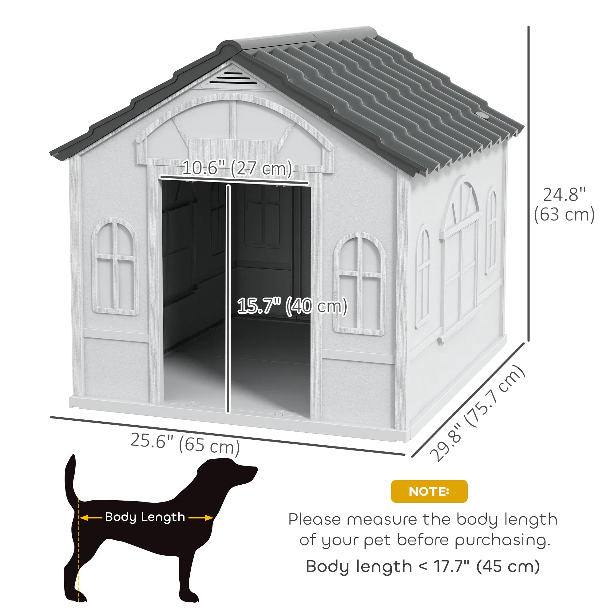 26" Plastic Dog House Outdoor with Air Vents, for Small Medium Dogs, Grey — image 3