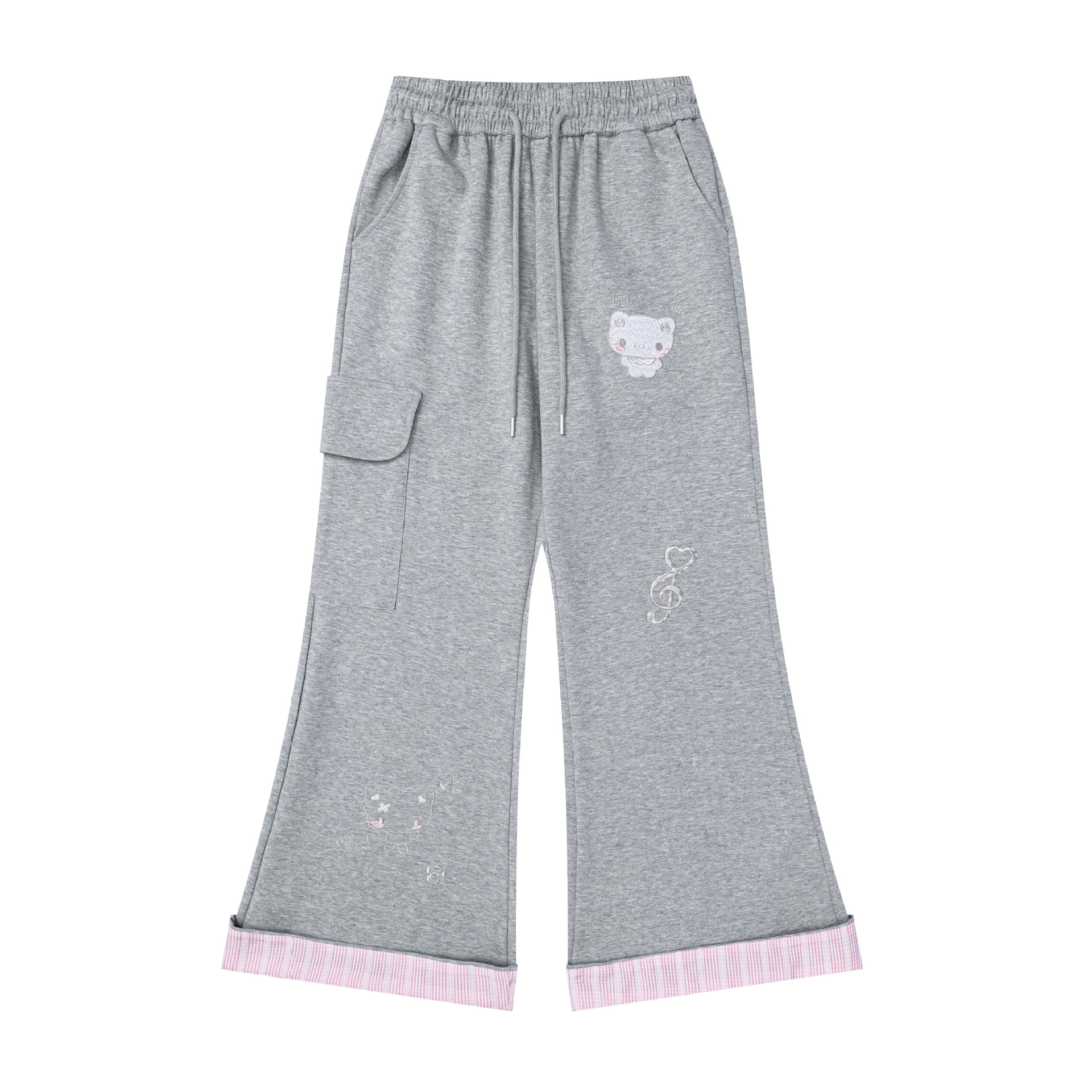 Pantalones de Corte Amplio con Forro de Gato en Brocado para Mujer con Cinturón Elástico y Justo — imagen 4