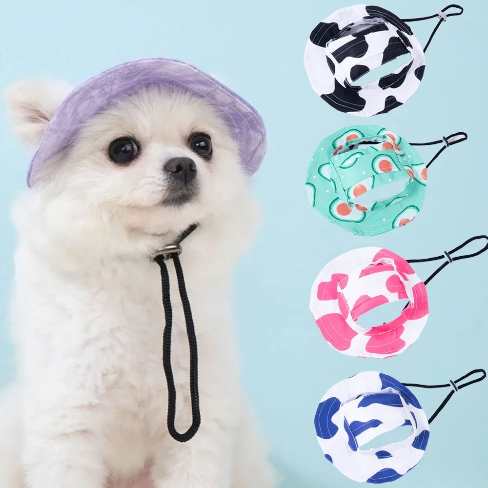 Fashion Dog Hat Adjustable Pet Bucket Hats with Ear Holes Summer Outdoor Round Brim Sun Hat for Samll Dogs Cats Pet Supplies — image 1