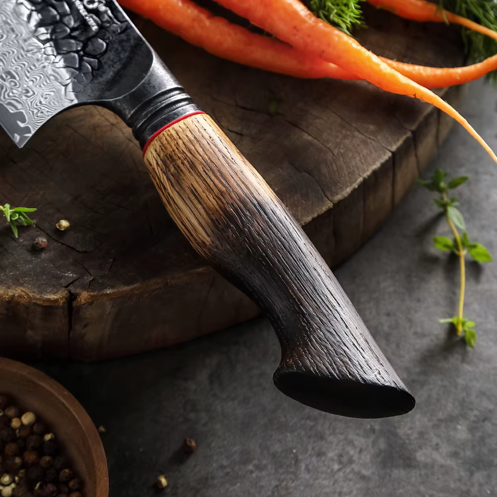 XINZUO 1-6-Piece Damascus Knife Set 67-Layer Steel White Oak Red G10 Handles Paring Utility Cleaver Santoku Bread Knife — image 5