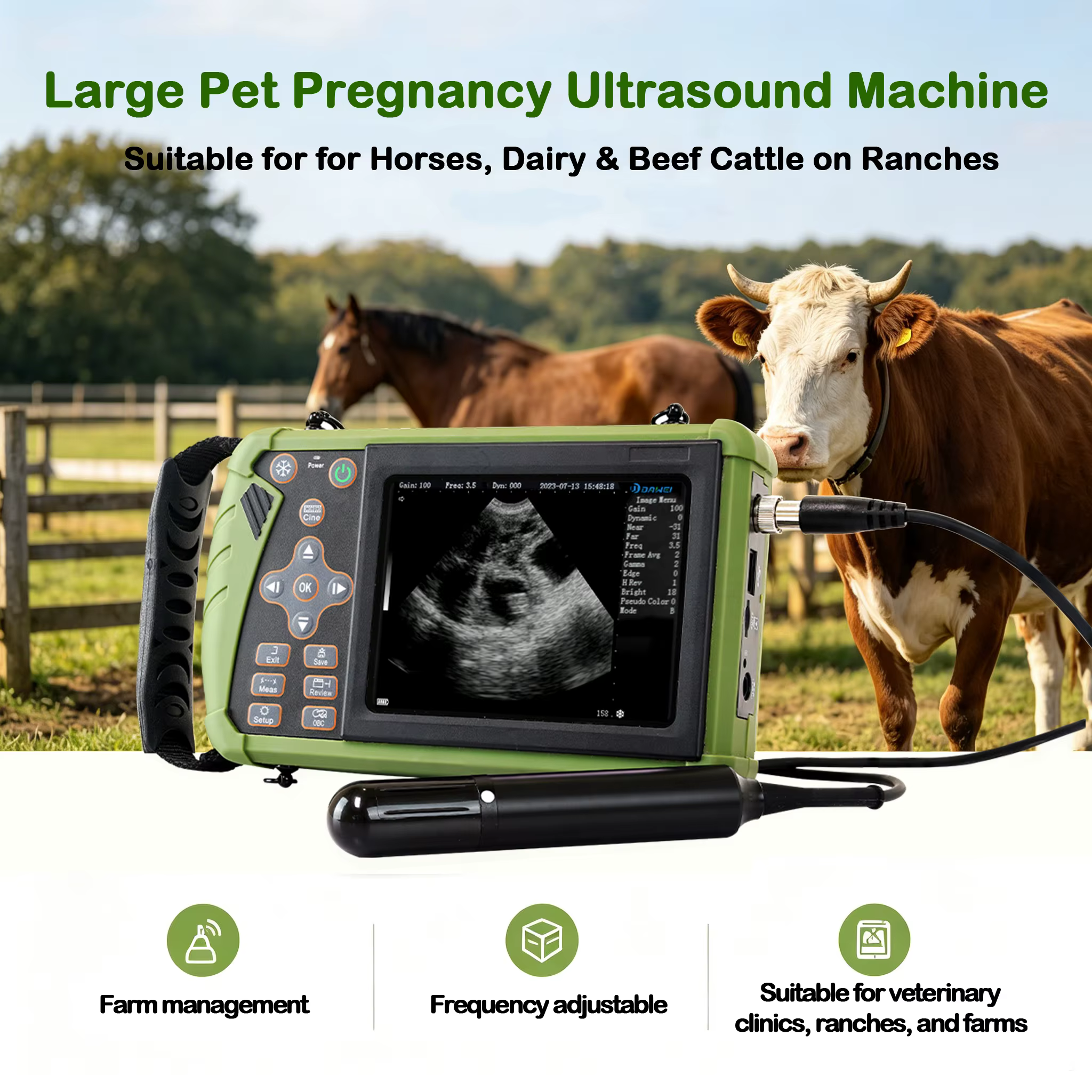 Portable Veterinary Ultrasound Scanner for Pregnancy Vet B-Ultra Machine with 3.5MHz Rectal Probe for Cows Horses Camels Animals — image 4