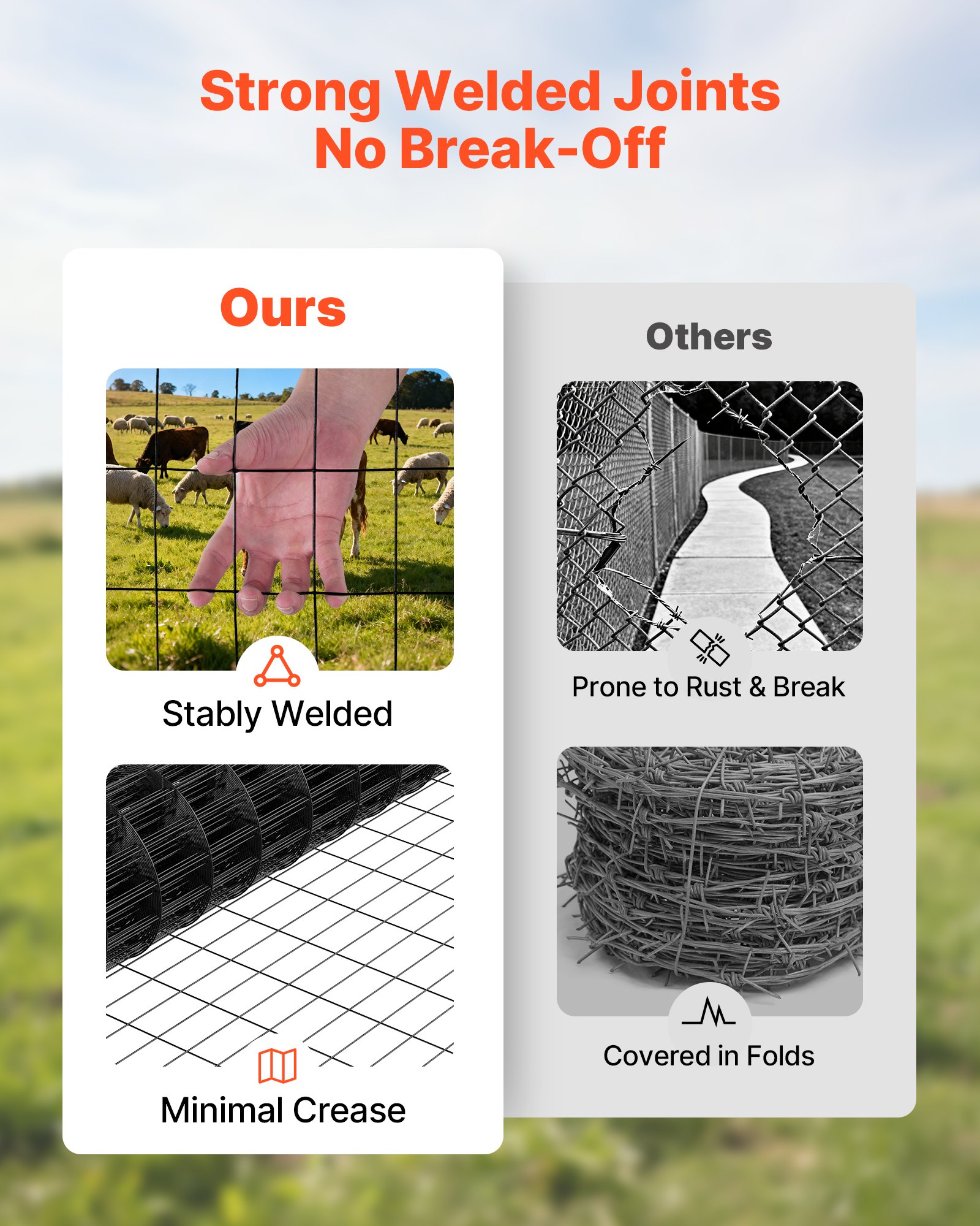 Farm Fence, 48 In X 50 Ft, 2 X 4 In Mesh 14 Gauge Galvanized Steel Wire Fencing For Cattle, Hog & Sheep, Heavy Duty Vinyl Coated Livestock Fence For Animal Enclosures, Cage Wire, Garden Fences — imagen 5