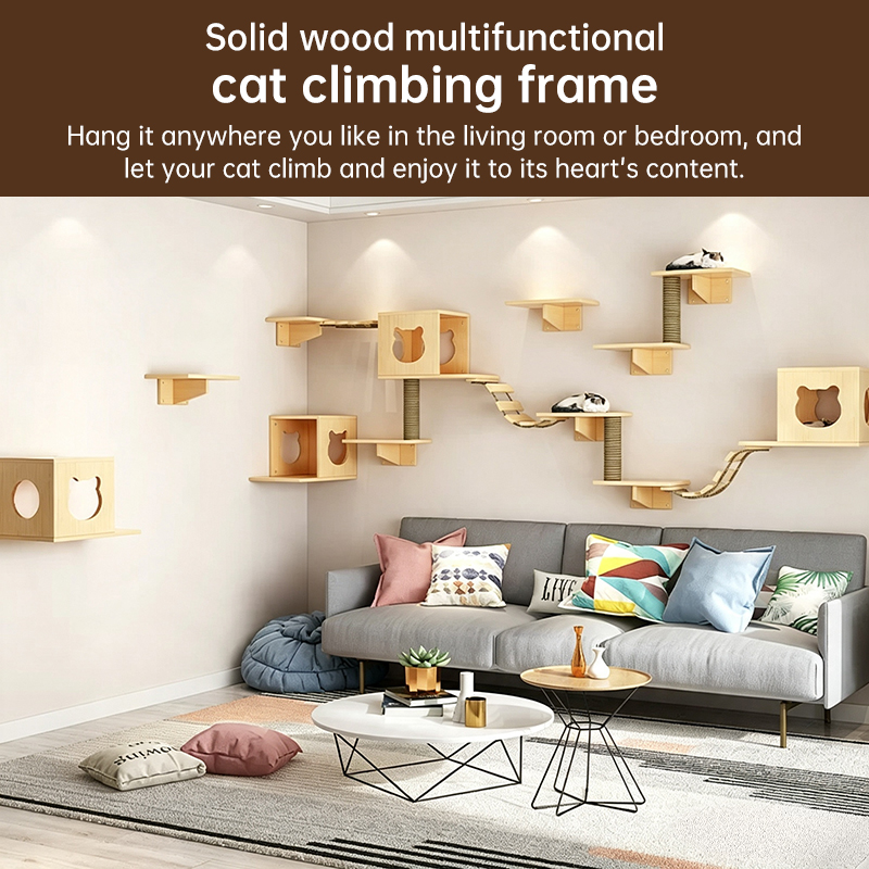 Hammaca para gatos en la pared & Pilar de rascar con sisal - Conjunto de estantes para gatos, árbol de escalada y cama para gatos en interiores — imagen 9