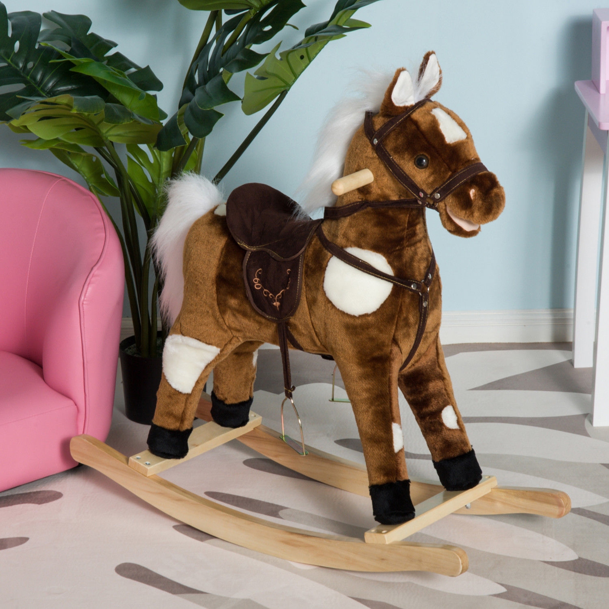 Caballo de Plush para Niños con Música de Canciones Infantiles - Marrón Oscuro — imagen 1