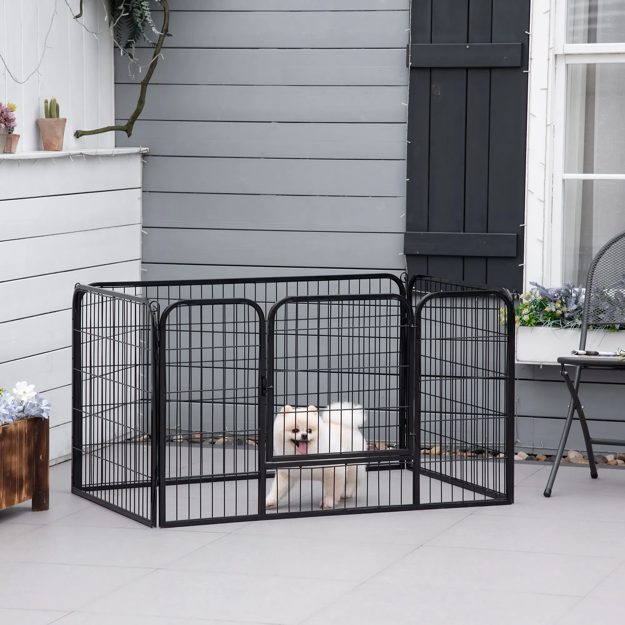 W 4-Panel Metal Dog Pen Exercise Pet Playpen Dog Indoor/Outdoor Fence, Black — image 5