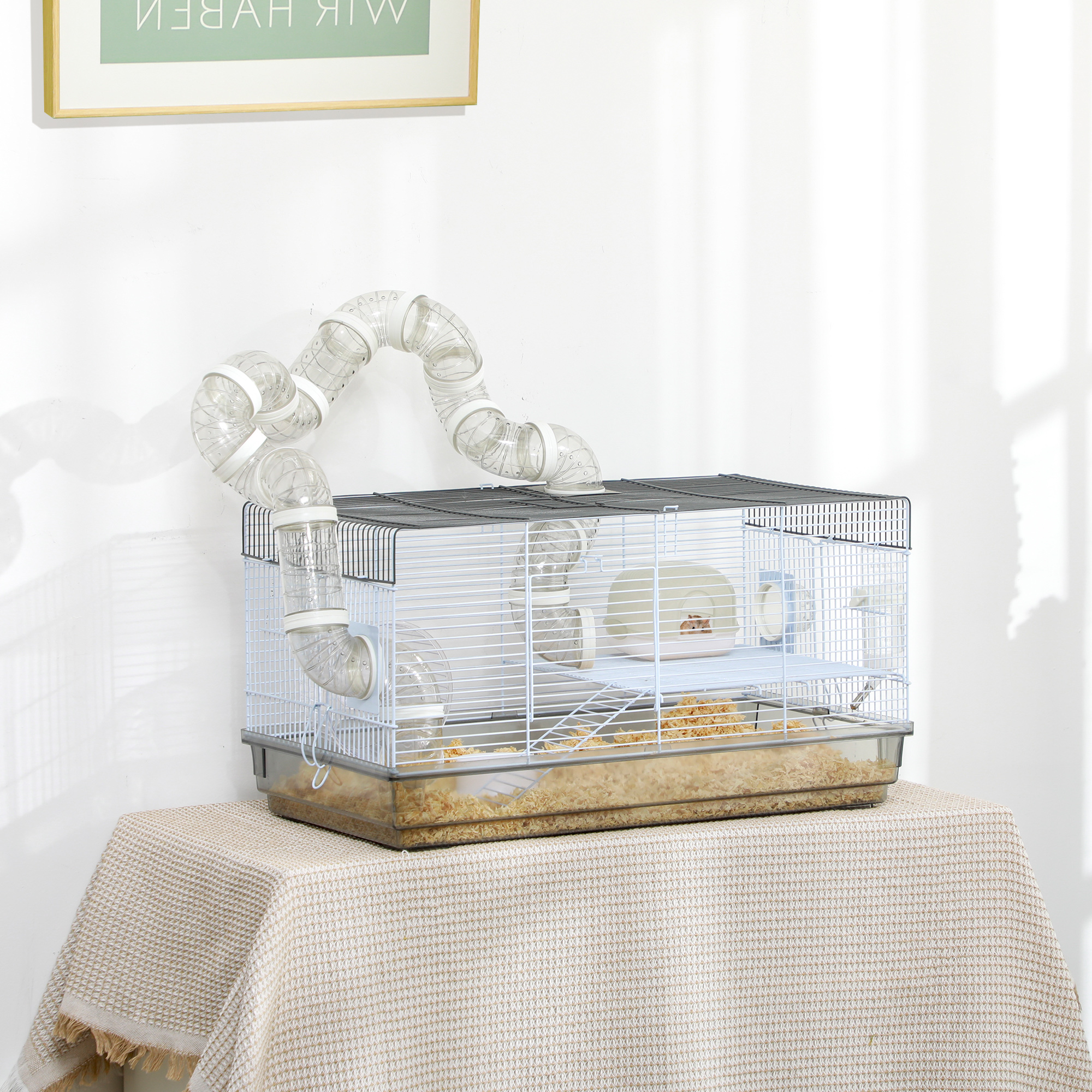 Caja para Roedores: Jaula de Tubos con Rueda, Comida y Agua para Hámsters o Ratones — imagen 1