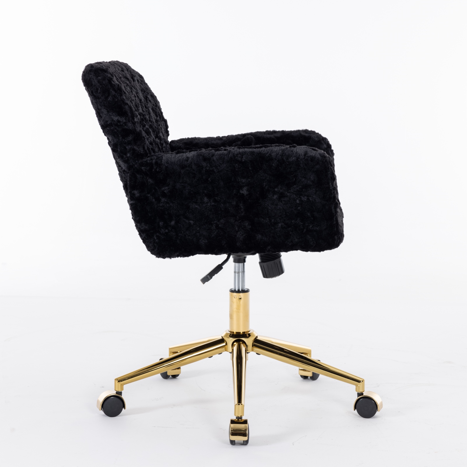 A & A Furniture Office Chair, Artificial Rabbit Hair Home Office Chair With Golden Metal Base, Adjustable Desk Chair Swivel Office Chair, Vanity Chair Black — image 3