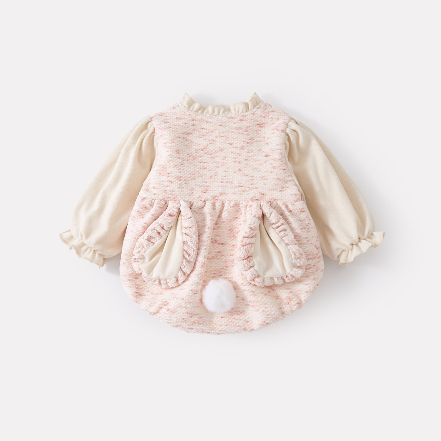 Cute Rabbit Fleece-Lined Thickened Pseudo-Two-Piece Romper for Baby Girls — image 3