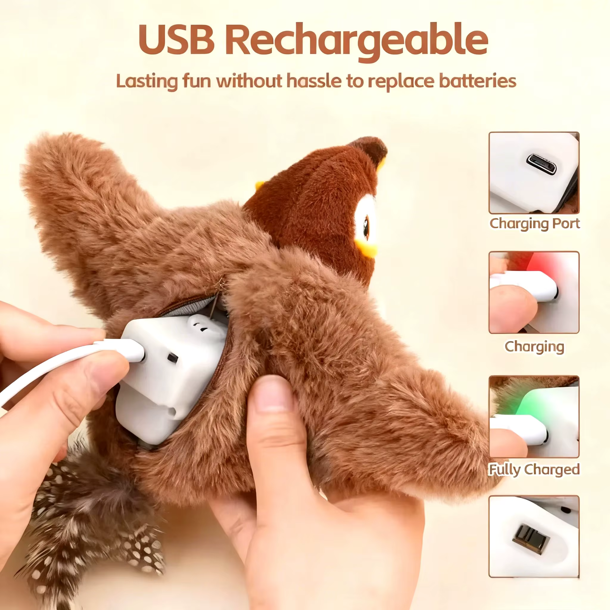 New Simulated Bird Cat Toy Interactive Toys Dog Rechargeable Chirping Flapping Bird(no Flying) Touch Activated Plush Toy Pet — image 5