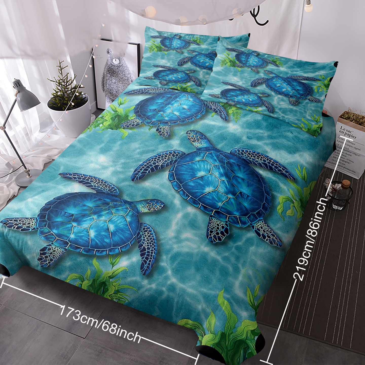 Manta de Tortuga Marina Estampada para Edredón, Conjunto de 3 Piezas Tamaño Rey, Muy Suave, Para Cama y Habitación, Todo el Año — imagen 2