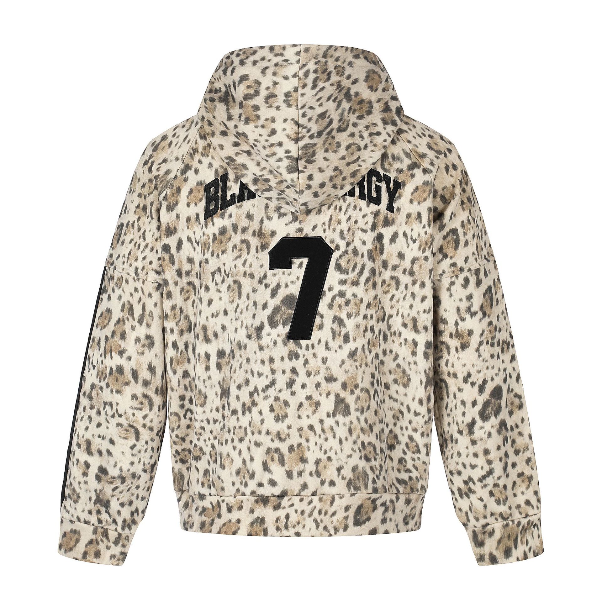 All-Over Leopard Print Oversized Hooded Jacket with Raglan Striped Sleeves and Embroidery — image 3