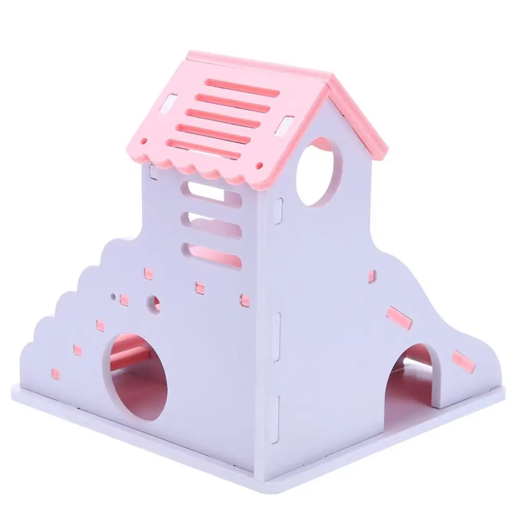 Colorful Mini Eco-board Wooden Slide DIY Assemble Hamster House Small Animals Pet Toy Double Stair-style Castle Pavilion Villa — image 4