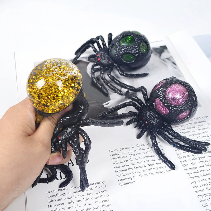 Halloween Adult Prank Toy Healthy Black Glitter Spider Stress Ball Decompression — image 5