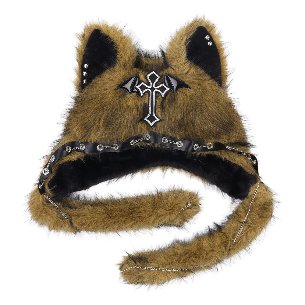 Sombrero de Orejas de Gato con Estilo Gótico, Aesthetic Oscura, Gorra de Pelo de Zorro para Niñas, Moda Cool para Mujeres, Chaqueta de Lana para Invierno — imagen 9