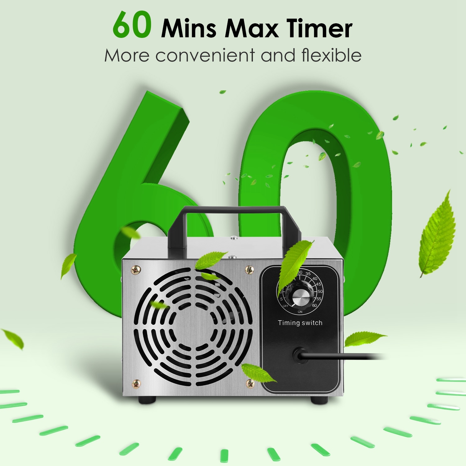 Generador de ozono 110W 50000mg/h con temporizador de 60 minutos para eliminar olores y ionizar aire hasta 3229 pies cuadrados — imagen 2