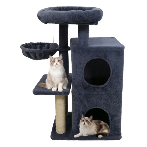 Árbol para Gatos Gris Oscuro 33.5" con 2 Niveles, Condo de 2 Pisos, Postes de Escarbar de Sisal y Dispositivo Antiderrumbe para Felinos — imagen 5