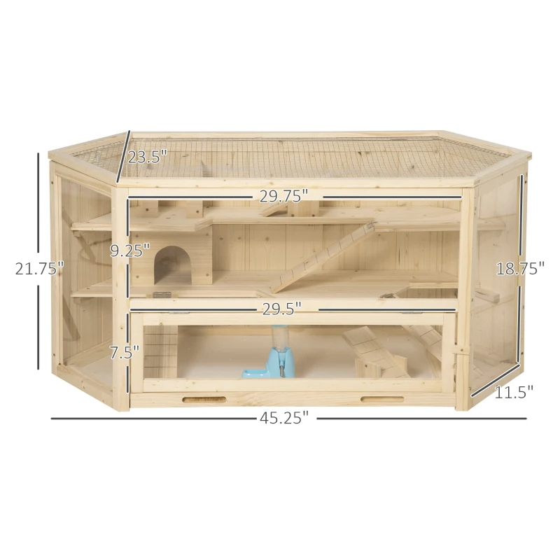 Wooden Large Hamster Cage Small Animal Exercise Play House 3 Tier With Tray, Seesaws, Water Bottle, Activity Center, Natural — image 1