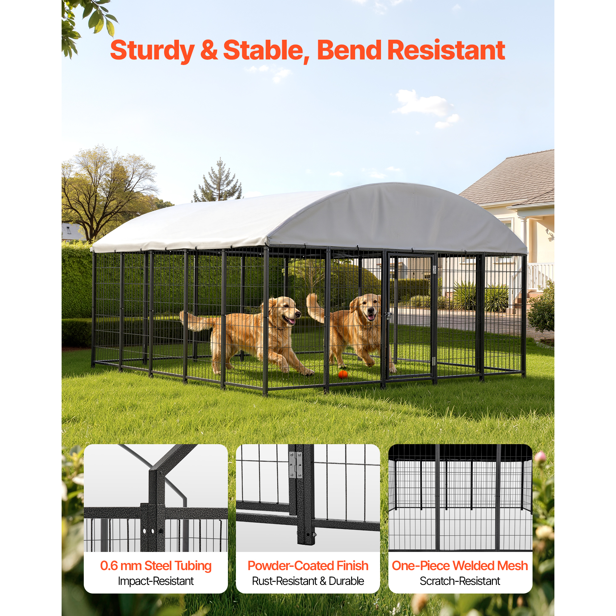 Cubo para Perros al Aire Libre, 9.8 x 9.8 x 5.4 pies Gran Cubículo con Cerradura Segura, Recintos Exteriores para Perros Grandes con Techo Resistente a UV y Impermeable, Caja Pesada para Mascotas de Gran Tamaño — imagen 2