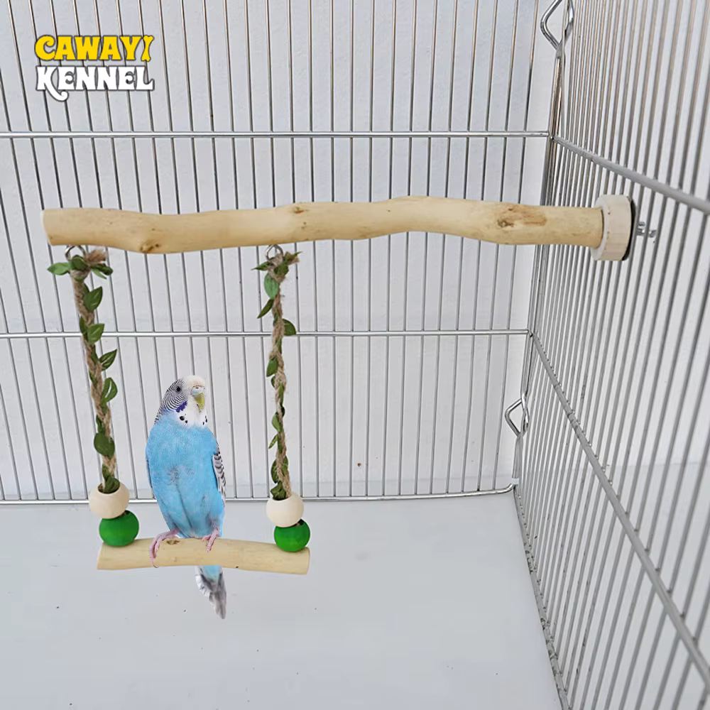 Wood Parrot Stand Pole Double Layer Swing Toy for Bird Tiger Skin Claw Grinding Beak Grinding Stand Pole Bird Cage Accessories — image 1