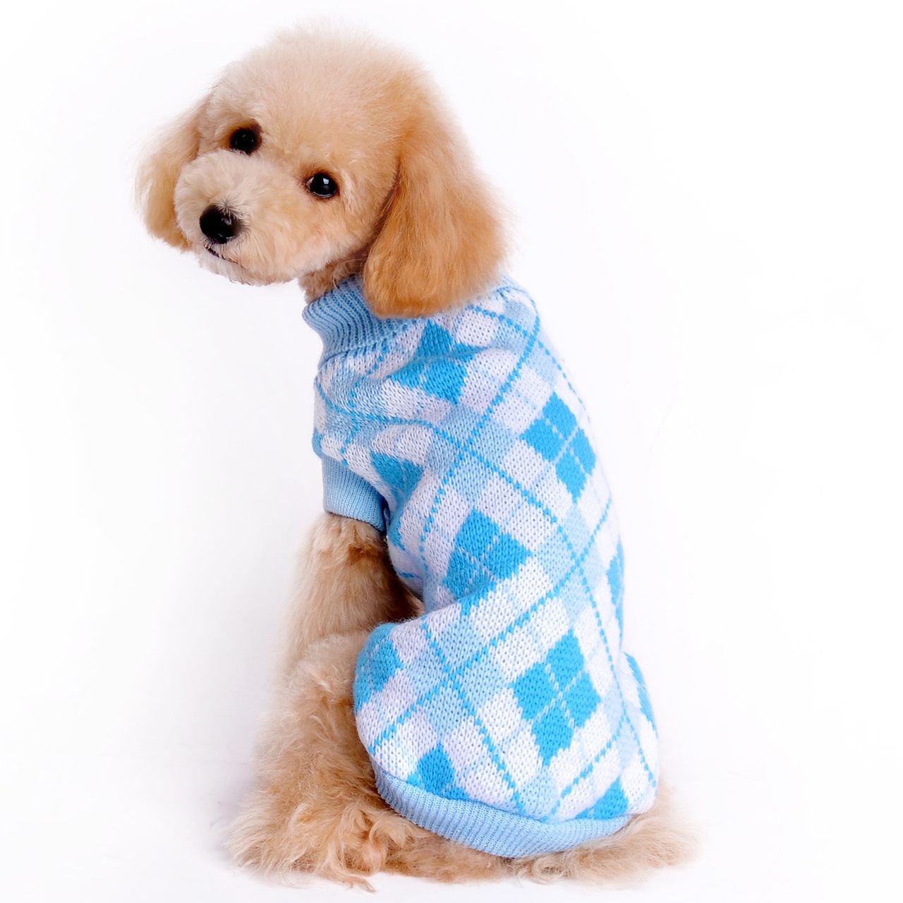 Ropa de Perro para Otoño e Invierno Sudadera Geométrica Rombo de Cuadrado Chaqueta de Lana para Mascotas Ropa de Teddy, Bichón, Poodle y Chihuahua — imagen 3