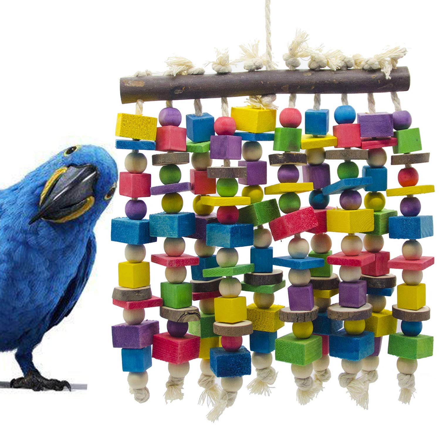 Juguetes de masticación para loros grandes - Bloques de madera naturales multicolores para loros que mastican, ideal para loros africanos grises, macaos y una variedad de loros de Amazonas — imagen 5