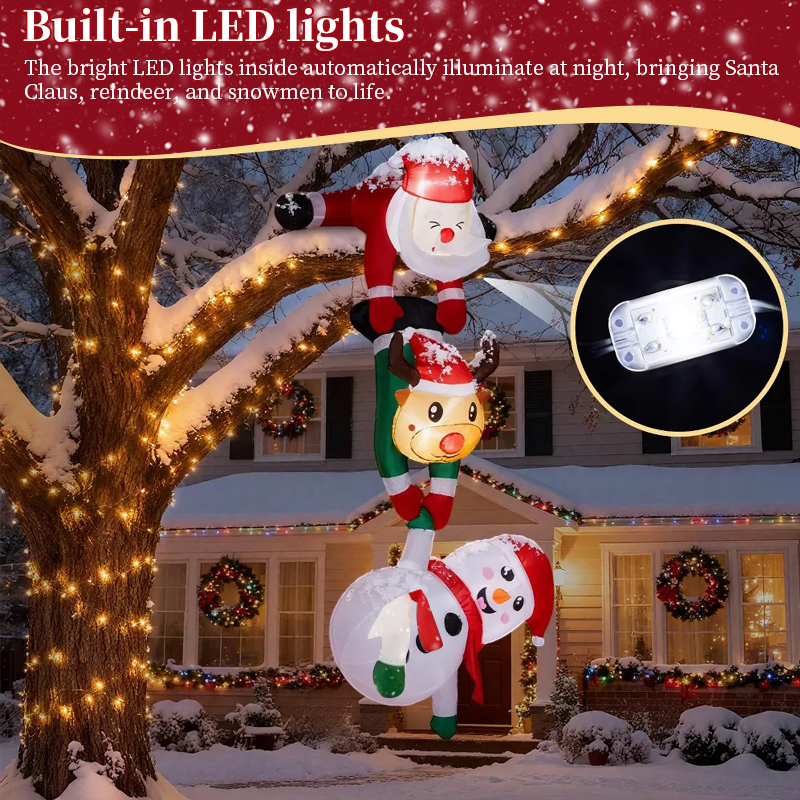 Inflatable Christmas Decoration, Santa Climbing Roof with Reindeer & Snowman/Elf, Indoor Decor — image 6