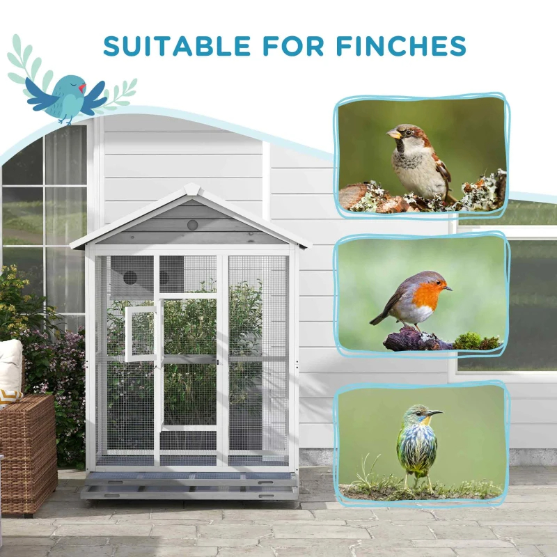 Wooden Bird Cage Aviary, Flight Cage With 4 Perches, Nest And Slide-Out Tray For Indoor Outdoor, GrayMultiple Packages Shipped. Please Pay Attention To The Dimensions And Weight In The Details — image 5