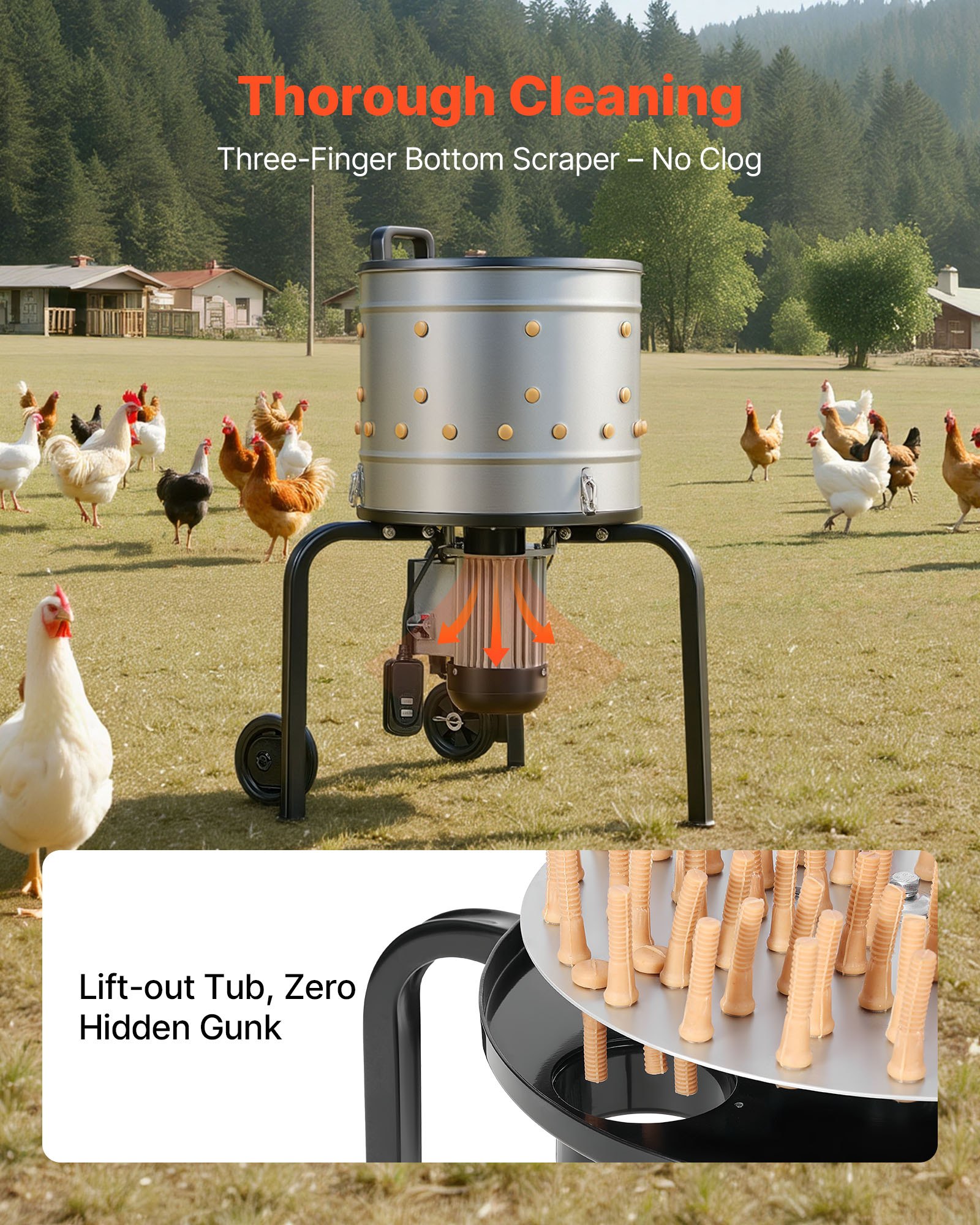 Máquina de Plumeo de Pollos, tambor de 15.7 pulgadas, 550W y 275 RPM - Electrónica para remover plumas con dedos suaves para 1-2 pollos por ciclo — imagen 4
