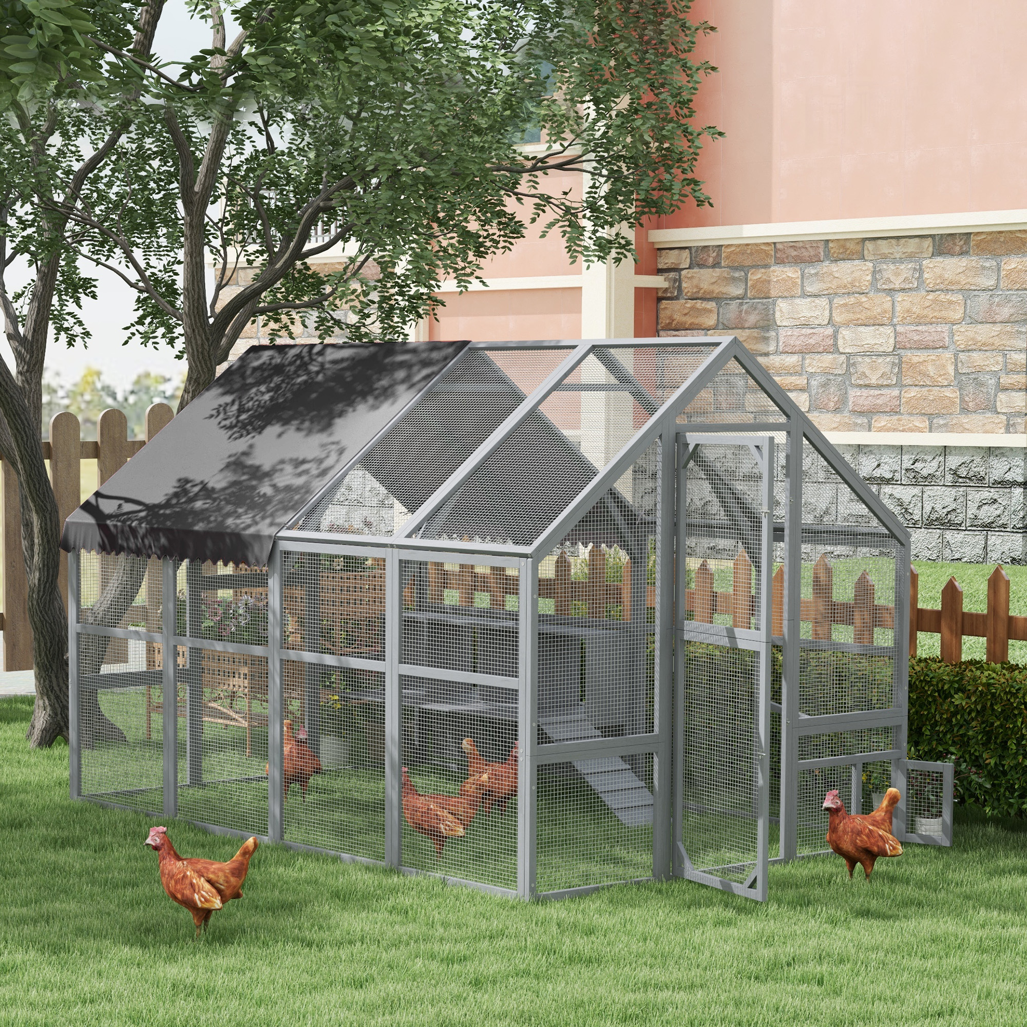 Gallinero Grande de 9 x 6 x 6 con Nido, Cubierta Resistente al Agua y Anti-UV para 8-12 Gallinas, Gris — imagen 8