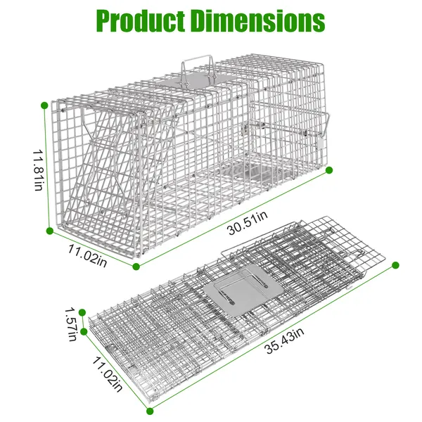 Humane Cat Trap Cage With Waterproof Cover Gloves Catch Release Live Animal Rodent Cage Collapsible Galvanized Wire For Raccoons Beavers Groundhogs Foxes Armadillos — imagen 4