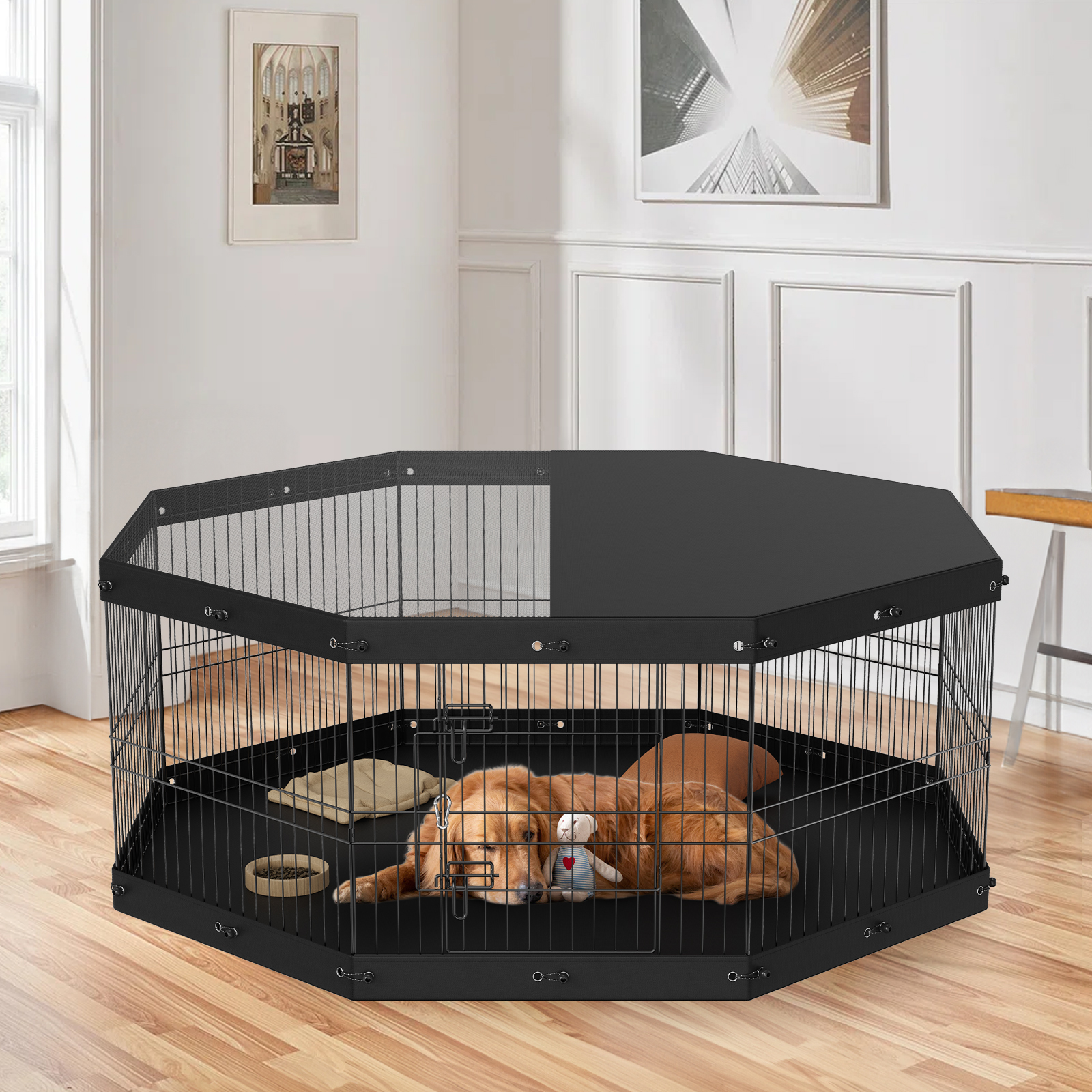 VEVOR Dog Playpen, 8 Panels Foldable Metal Dog Exercise Pen With Top Cover And Bottom Pad, 24in H Pet Fence Puppy Crate Kennel, Indoor Outdoor Dog Pen For Small Medium Pets, For Camping, Yard — imagen 1