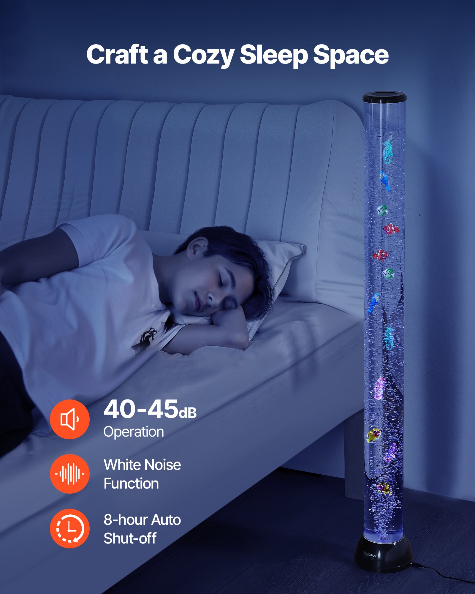 Sensory Bubble Tube Lamp, 4 Ft Bubble Fish Tube, Sensory Aquarium Lamp With 10 Floating Fish & 16 Color Effects, Remote Control, Stress Relief Calming Light For Bedroom Living Room Home Decor — imagen 4