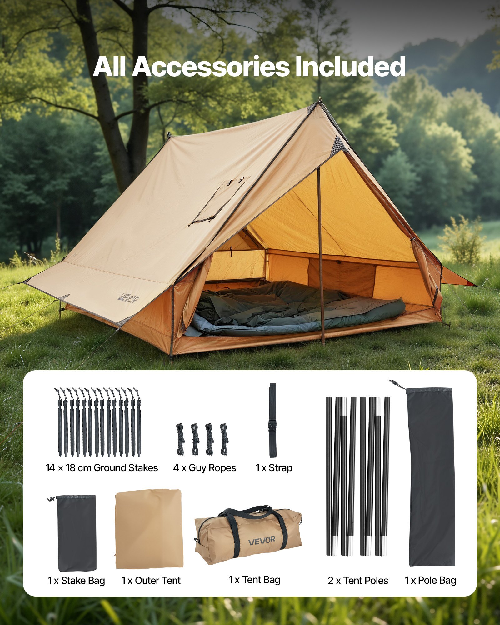 Camping Hot Tent, 2 Persons Cabin Tent With Stove Jack & Poles, Waterproof Winter Tents Shelters With Fireproof Ground Mat, Portable 4 Season Tents For Hiking Fishing Hunting Backpacking — image 2
